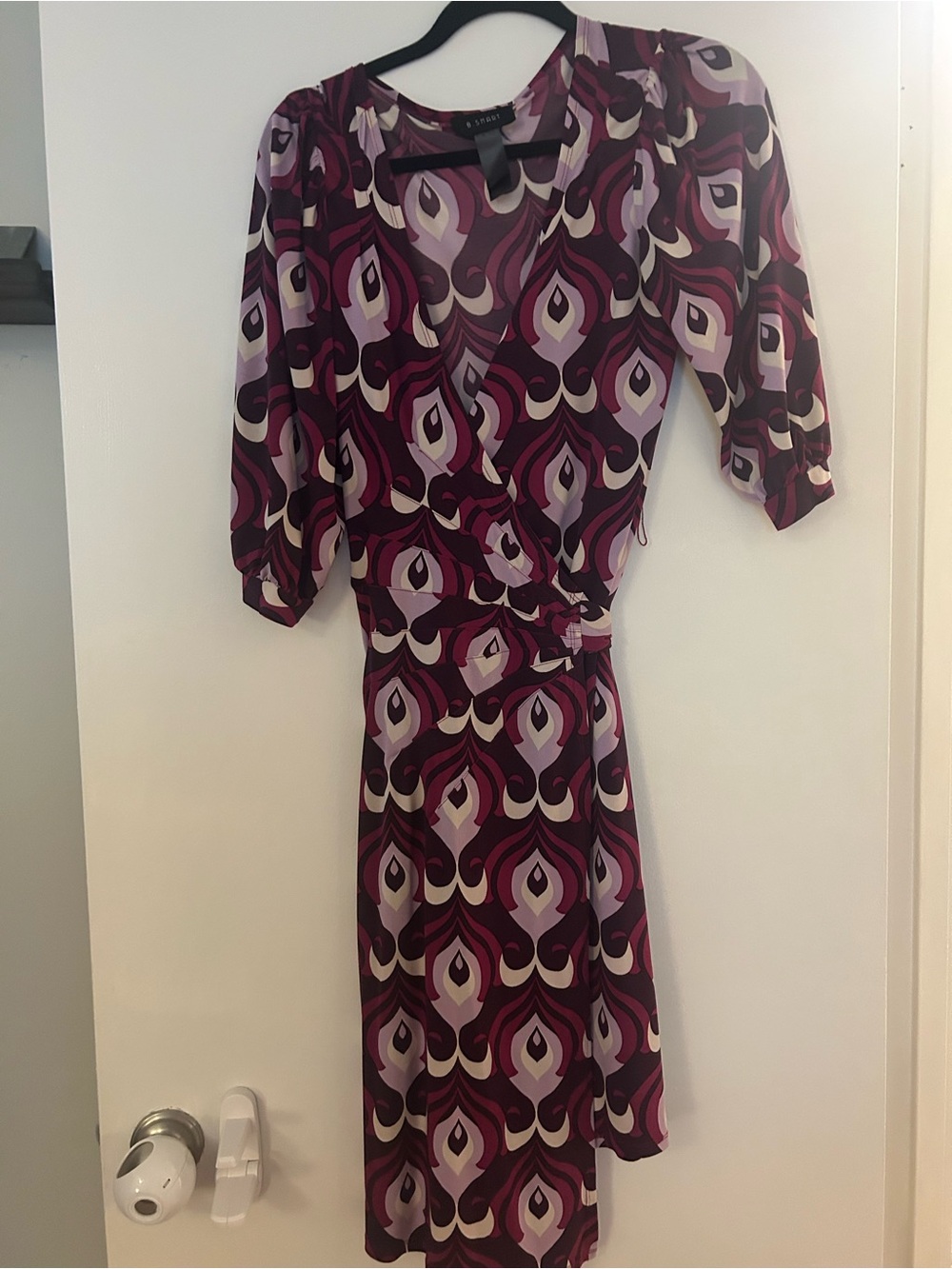 Fitted Purple Geometric Wrap Dress
